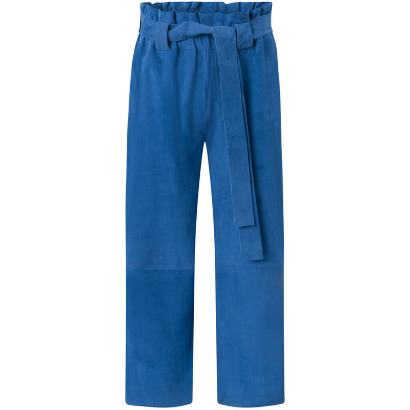 Depeche leather wear Straight leg suede trousers with paperbag waist Pants 209 French blue