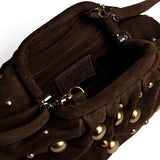 DEPECHE Suede clutch bag with all-over round studs Clutch 008 Chocolate