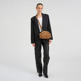 DEPECHE Suede clutch bag with all-over round studs Clutch 028 Caramel