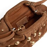 DEPECHE Suede clutch bag with all-over round studs Clutch 028 Caramel