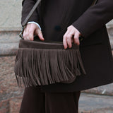 DEPECHE Suede clutch with fringes Clutch 217 Deer