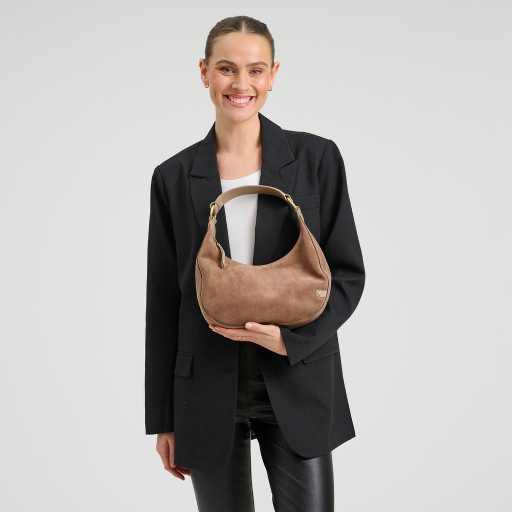 Suede crossbody bag / 16468 - Taupe – DEPECHE