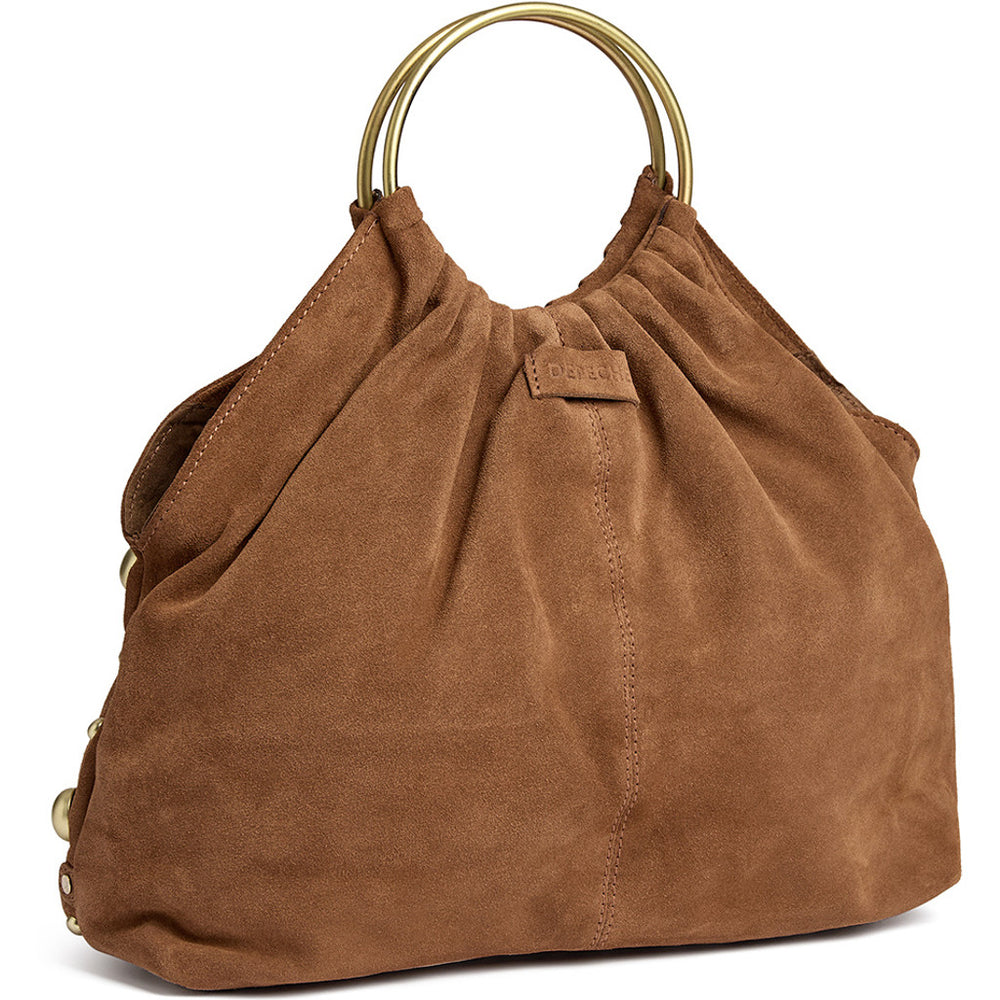 Suede handbag with studs and metal rings / 16856 - Caramel – DEPECHE