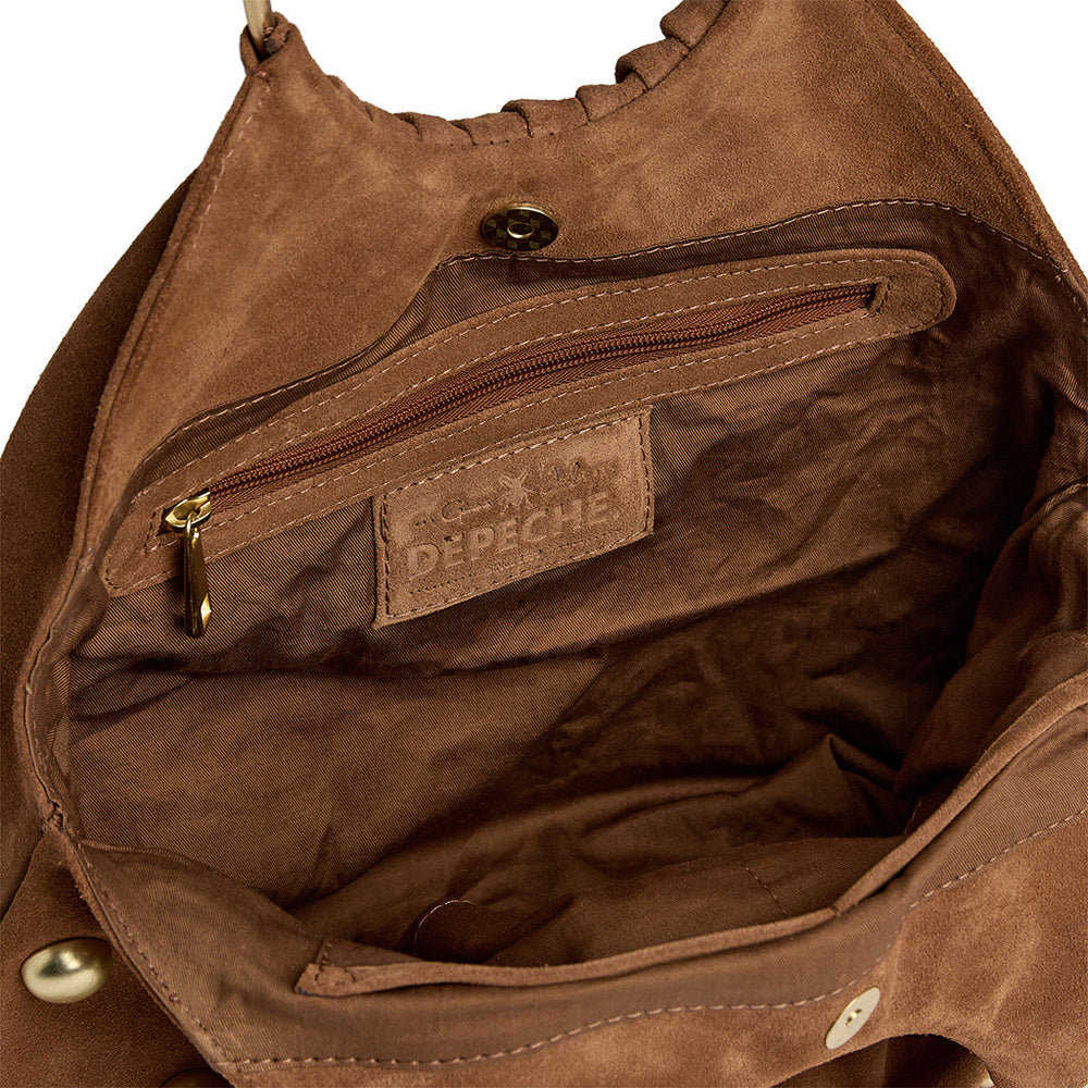 Suede handbag with studs and metal rings / 16856 - Caramel – DEPECHE