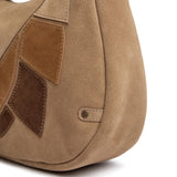 DEPECHE Suede shoulder bag with brown patch details Shoulderbag / Handbag 011 Sand