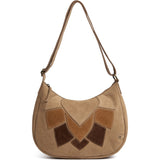 DEPECHE Suede shoulder bag with brown patch details Shoulderbag / Handbag 011 Sand
