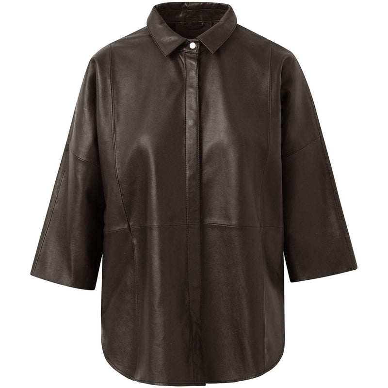 Depeche leather wear Tenna loose fitting leather shirt Shirts 015 Brown