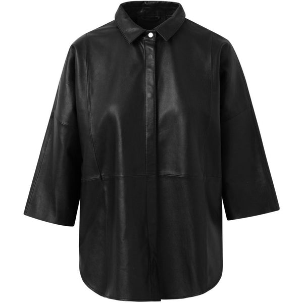 Depeche leather wear Tenna loose fitting leather shirt Tops 099 Black (Nero)