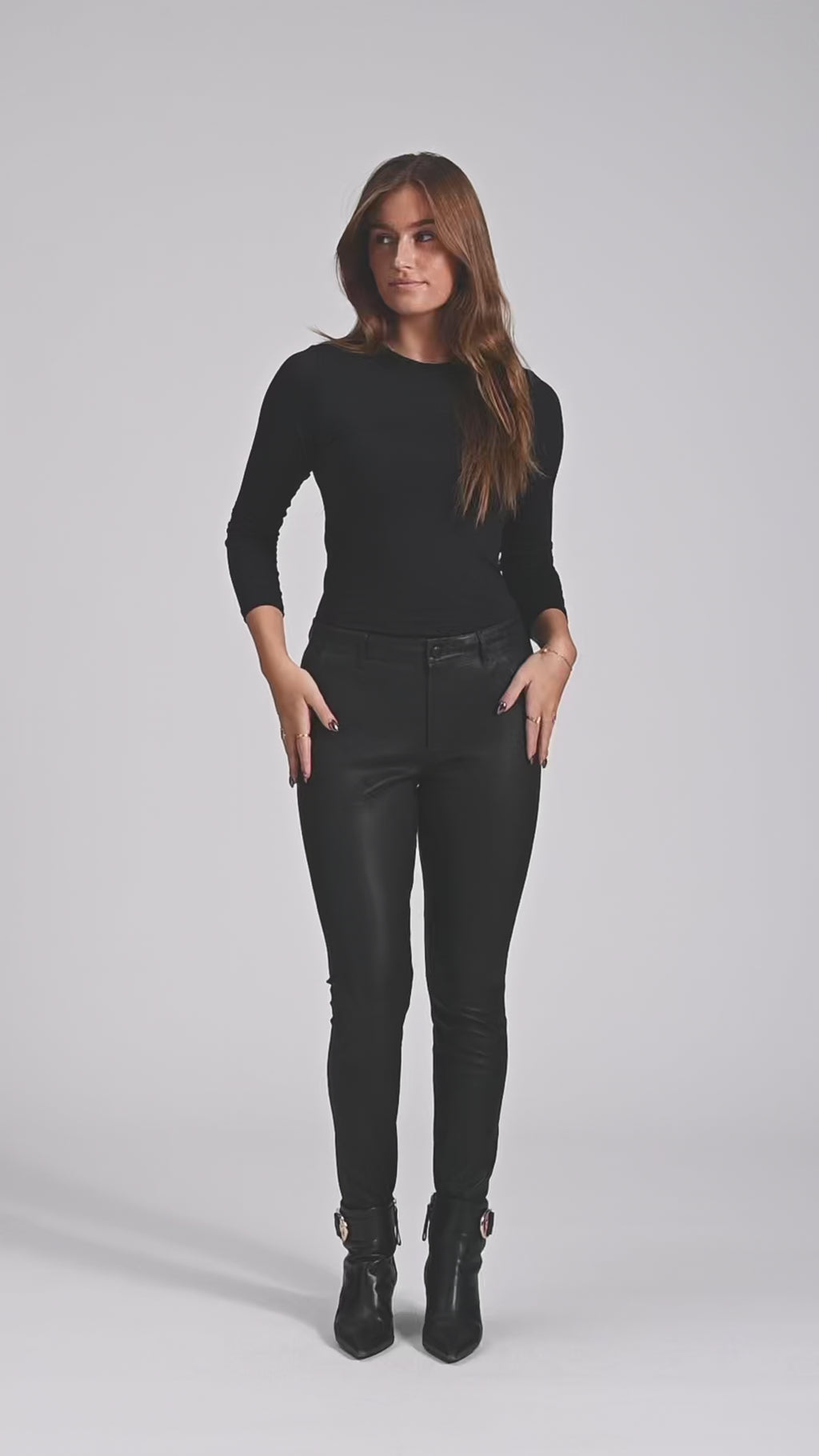 Depeche leather wear Caroline RW chino stretch leather pant Pants 099 Black (Nero)