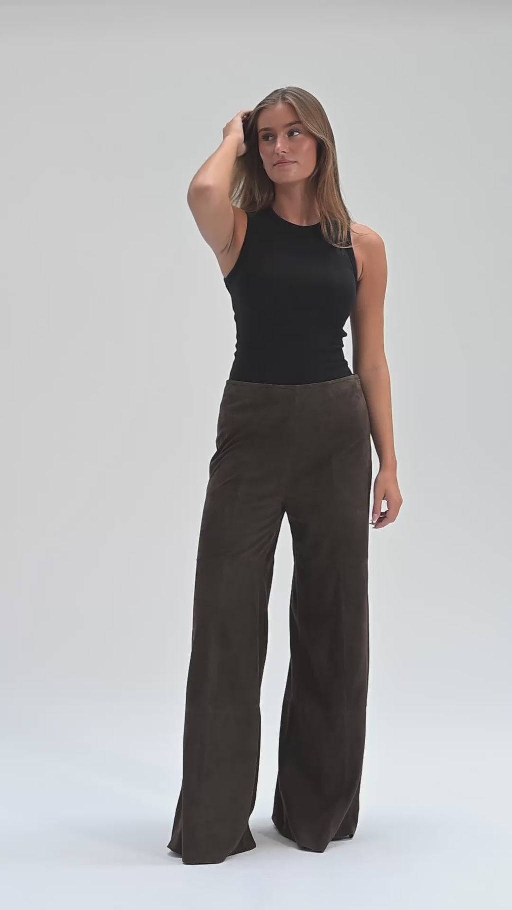 Depeche leather wear Adiva HW Suede Pants Culotte Wide Leg Pants 067 Dusty brown