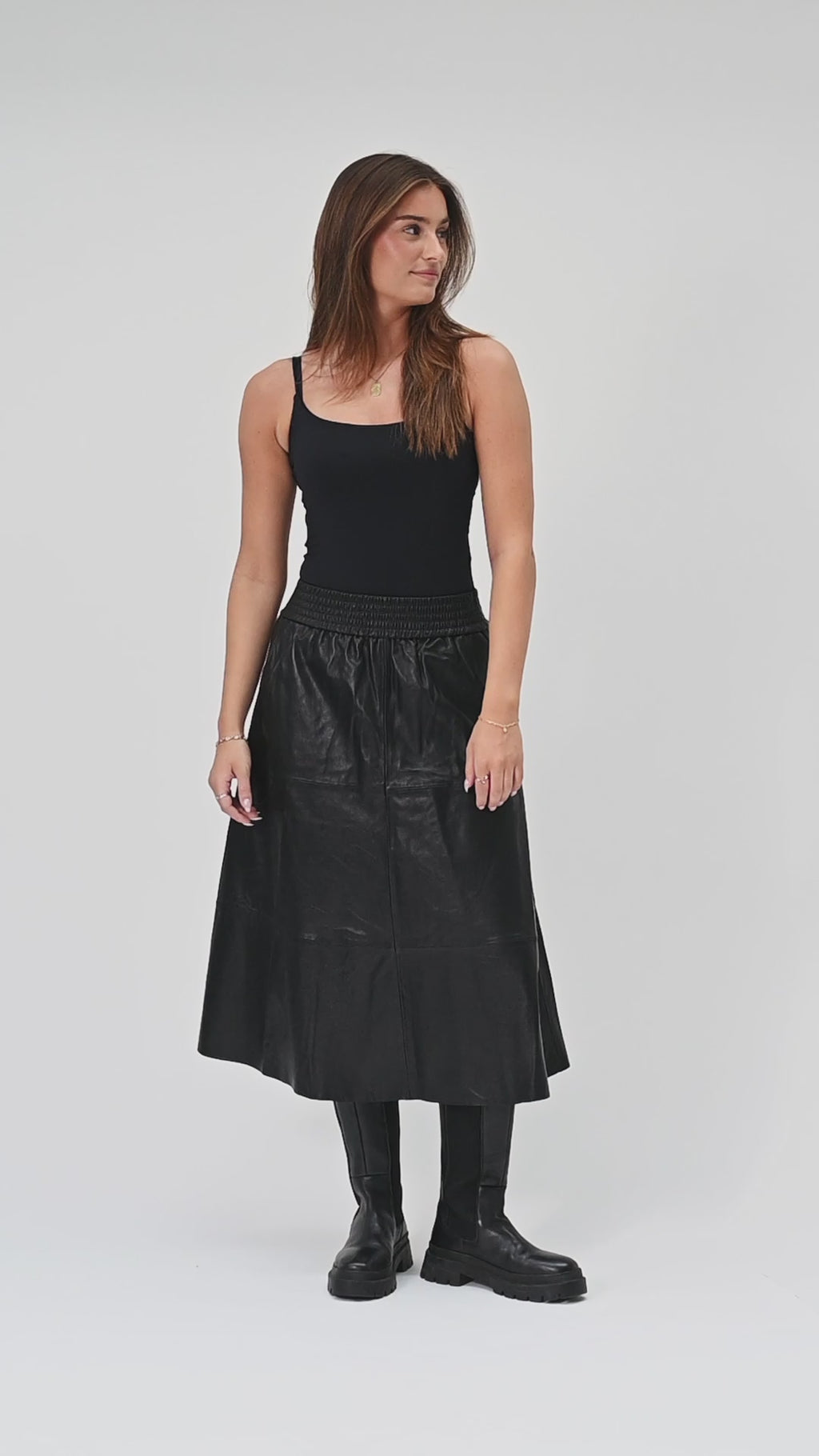 Depeche leather wear Evelyn leather skirt with elastic in waist Skirt 099 Black