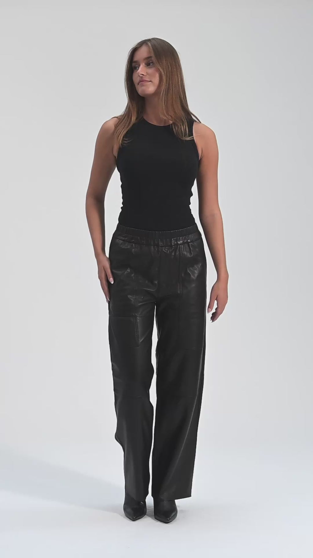 Depeche leather wear Bella MW Full Length Wide Leg Pant Pants 099 Black