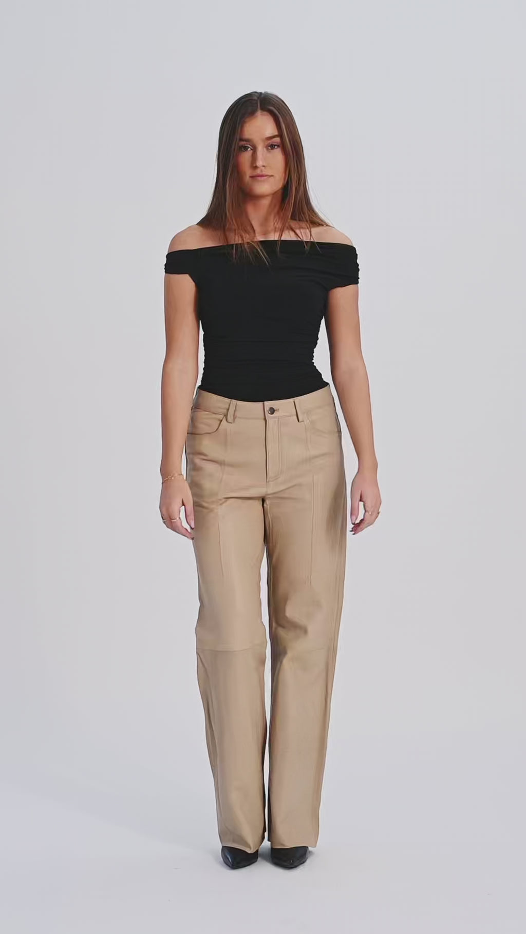 Depeche leather wear Boa leather pants - Wide leg (HW) Pants 177 Cream