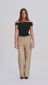 Depeche leather wear Boa leather pants - Wide leg (HW) Pants 177 Cream