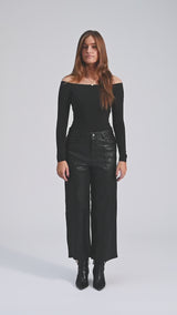 Depeche leather wear HW regular fitting Boa leather pants Pants 099 Black (Nero)