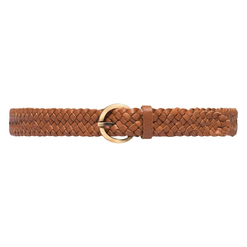 DEPECHE Braided narrow belt in soft leather Belts 014 Cognac