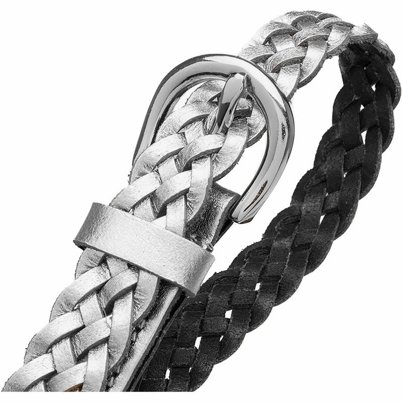 DEPECHE Cool braided leatherbelt in metallic Belts 207 Silver Metallic