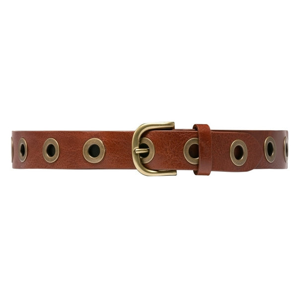 DEPECHE Cool jeans leather belt decorated with large eyelets Belts 014 Cognac