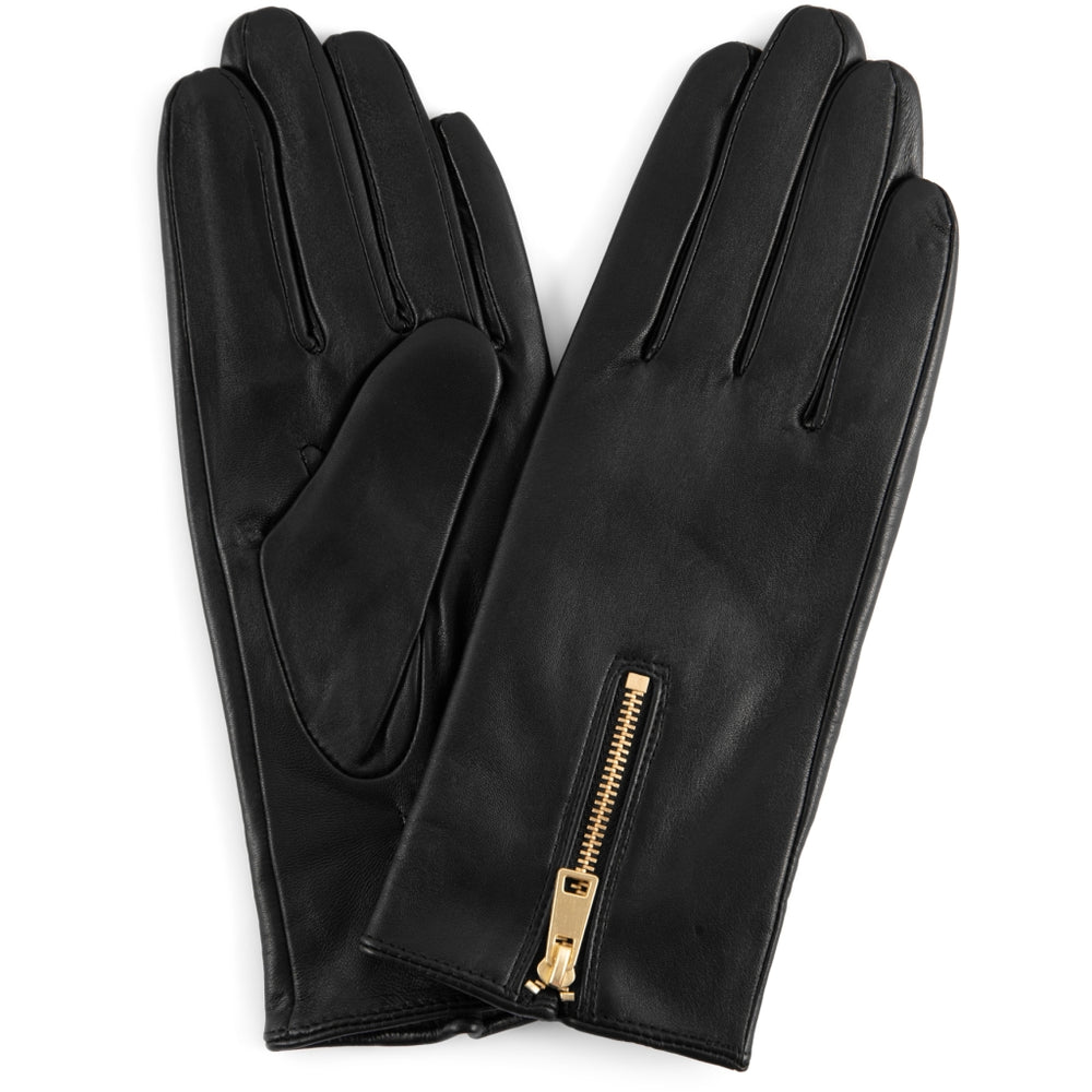 Leather gloves decorated with zipper 14894 Gold – DEPECHE
