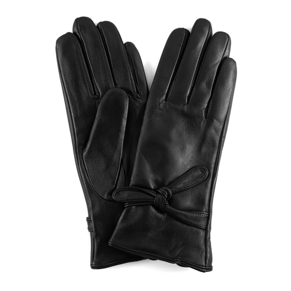 DEPECHE Leather gloves with tie details Gloves 099 Black (Nero)