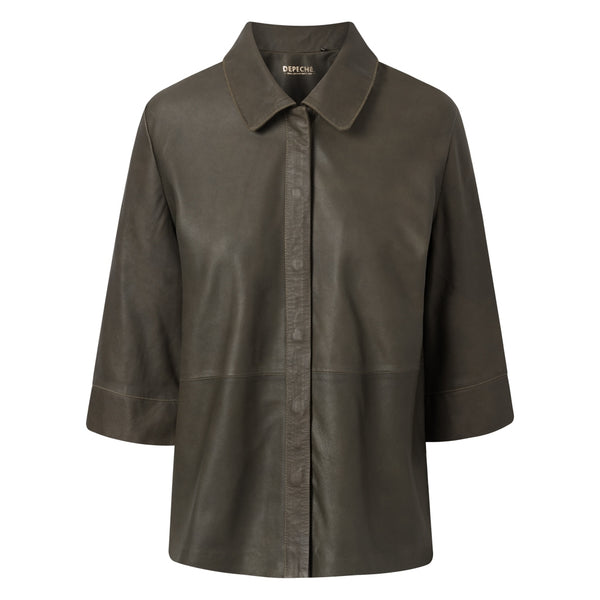 Depeche leather wear Leather shirt with short sleeves Shirts 049 Army Green