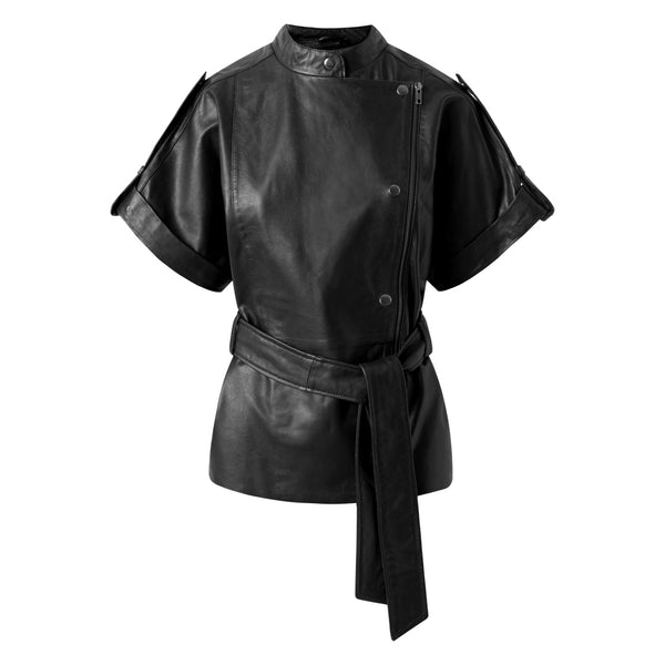 Depeche leather wear Leather vest with wide sleeves and zipper Jackets 099 Black (Nero)