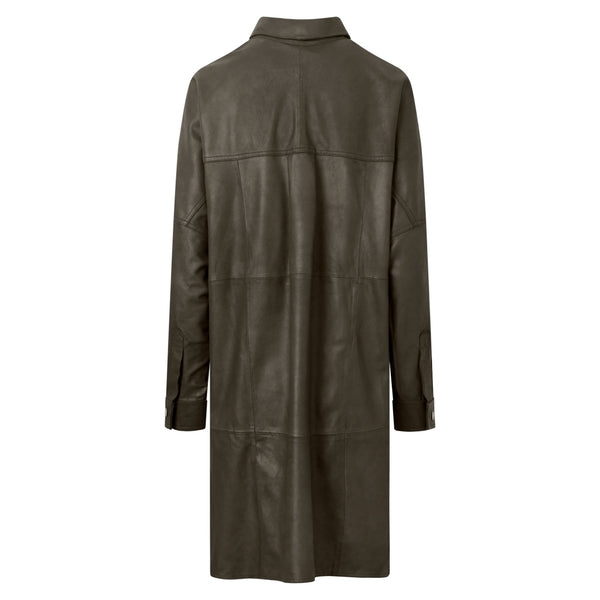 Depeche leather wear Long oversize leather shirt in soft quality Shirts 049 Army Green