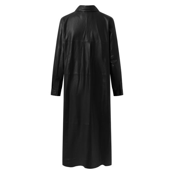 Depeche leather wear Long shirt dress in soft leather Dresses 099 Black (Nero)