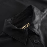 Depeche leather wear Longer leather shirt with large buttons on front Shirts 099 Black (Nero)