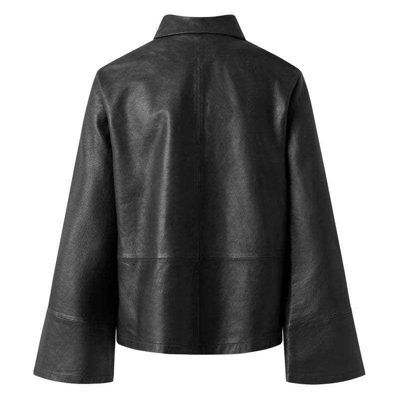 Depeche leather wear Loose leather shirt with understated details Shirts 099 Black (Nero)
