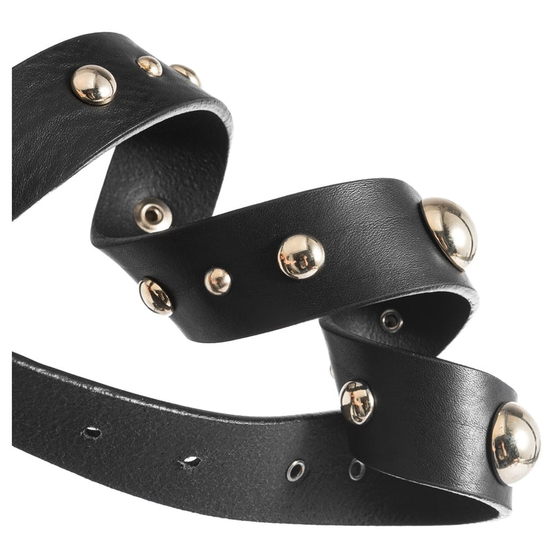 DEPECHE Narrow leather belt with studs Belts 097 Gold