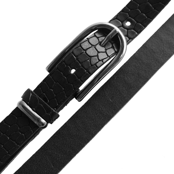 DEPECHE Narrow leatherbelt decorated with croco pattern Belts 099 Black (Nero)