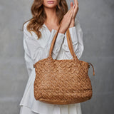 DEPECHE Shopper leatherbag with beautiful braided pattern Shopper 012 Nature 