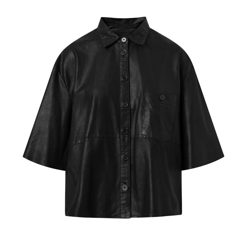 Depeche leather wear Simple leather shirt with large buttons on front Shirts 099 Black (Nero)