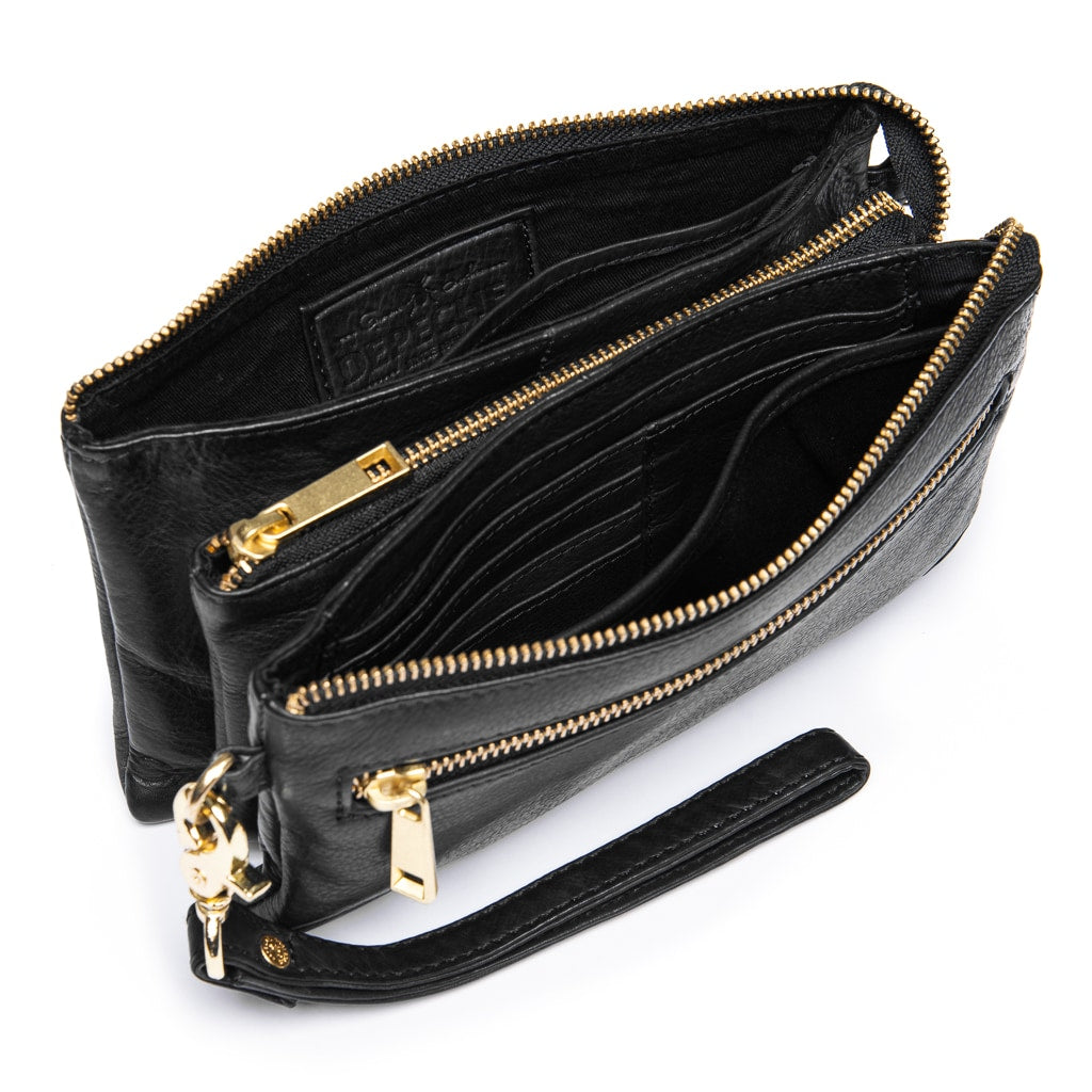 Depeche Black Leather Crossbody Small Pouch Inside Zip See Pics