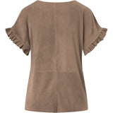 Depeche leather wear Suede t-shirt with ruffle sleeves Tops 007 Mud