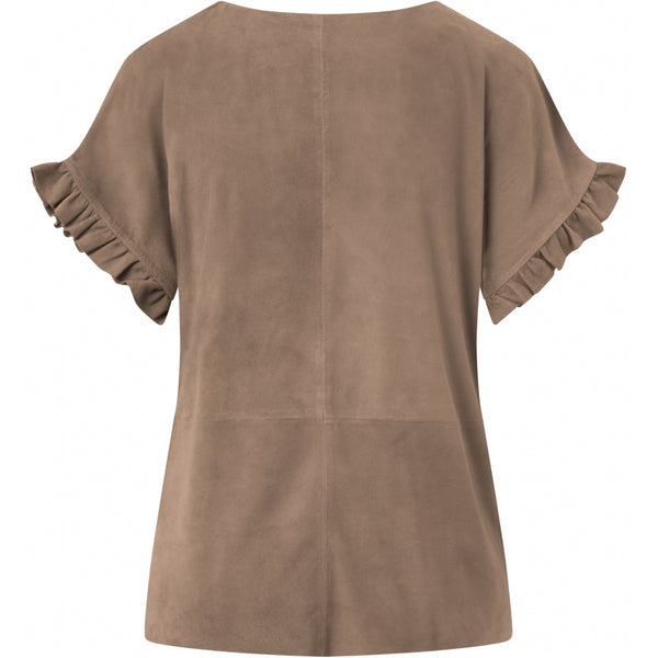Depeche leather wear Suede t-shirt with ruffle sleeves Tops 007 Mud
