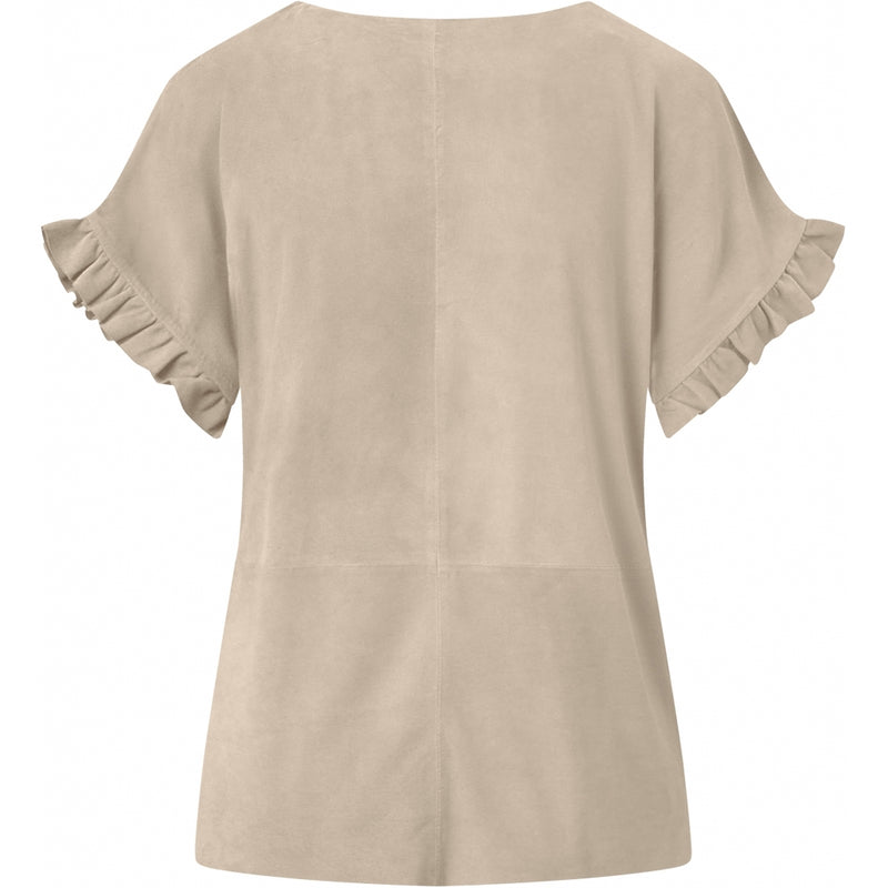 Depeche leather wear Suede t-shirt with ruffle sleeves Tops 010 Beige
