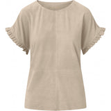 Depeche leather wear Suede t-shirt with ruffle sleeves Tops 010 Beige