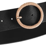 DEPECHE Wide waist leather belt with beautiful buckle Belts 099 Black (Nero)